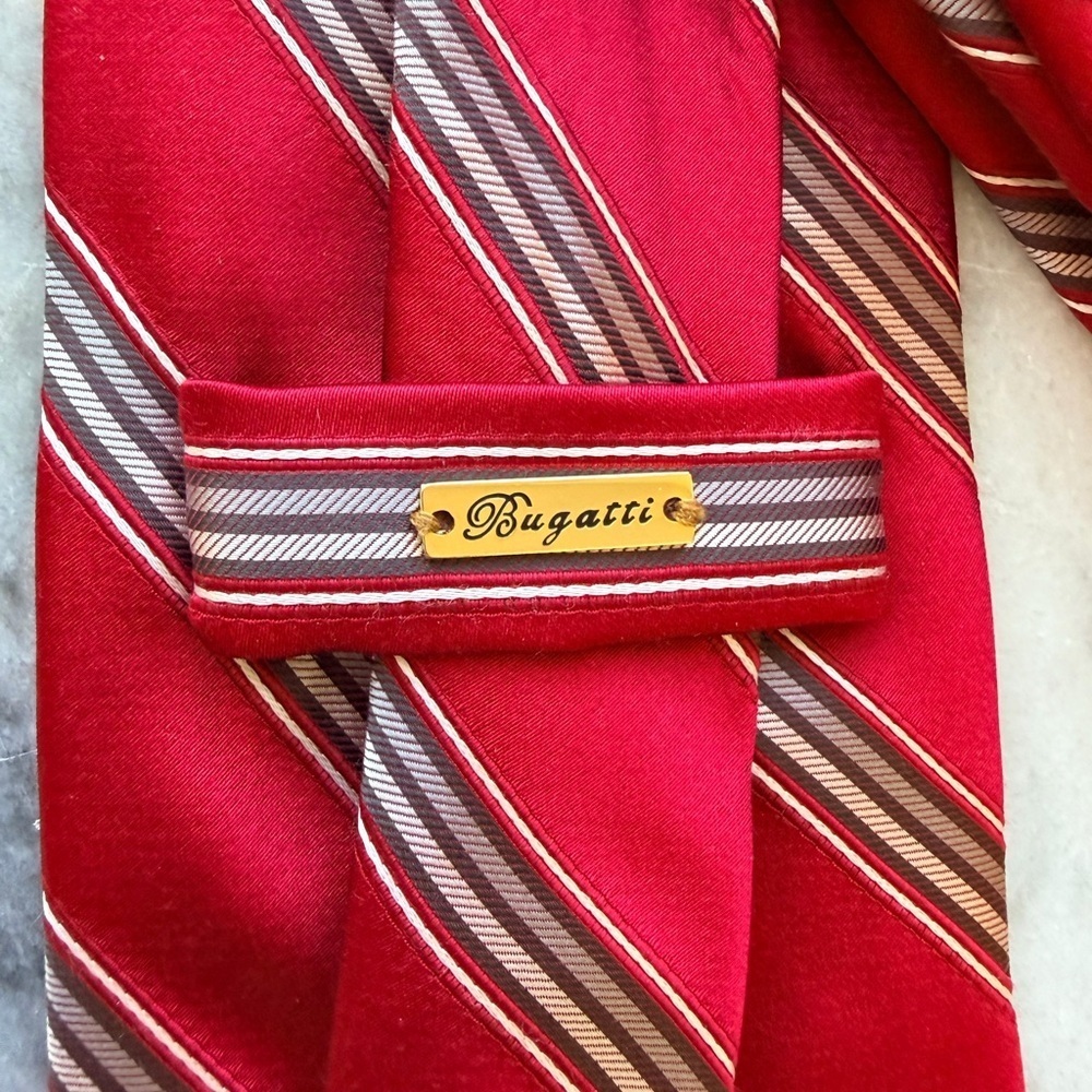 Bugatti Red and Gray 100% Silk Striped Tie - Picture 3 of 5
